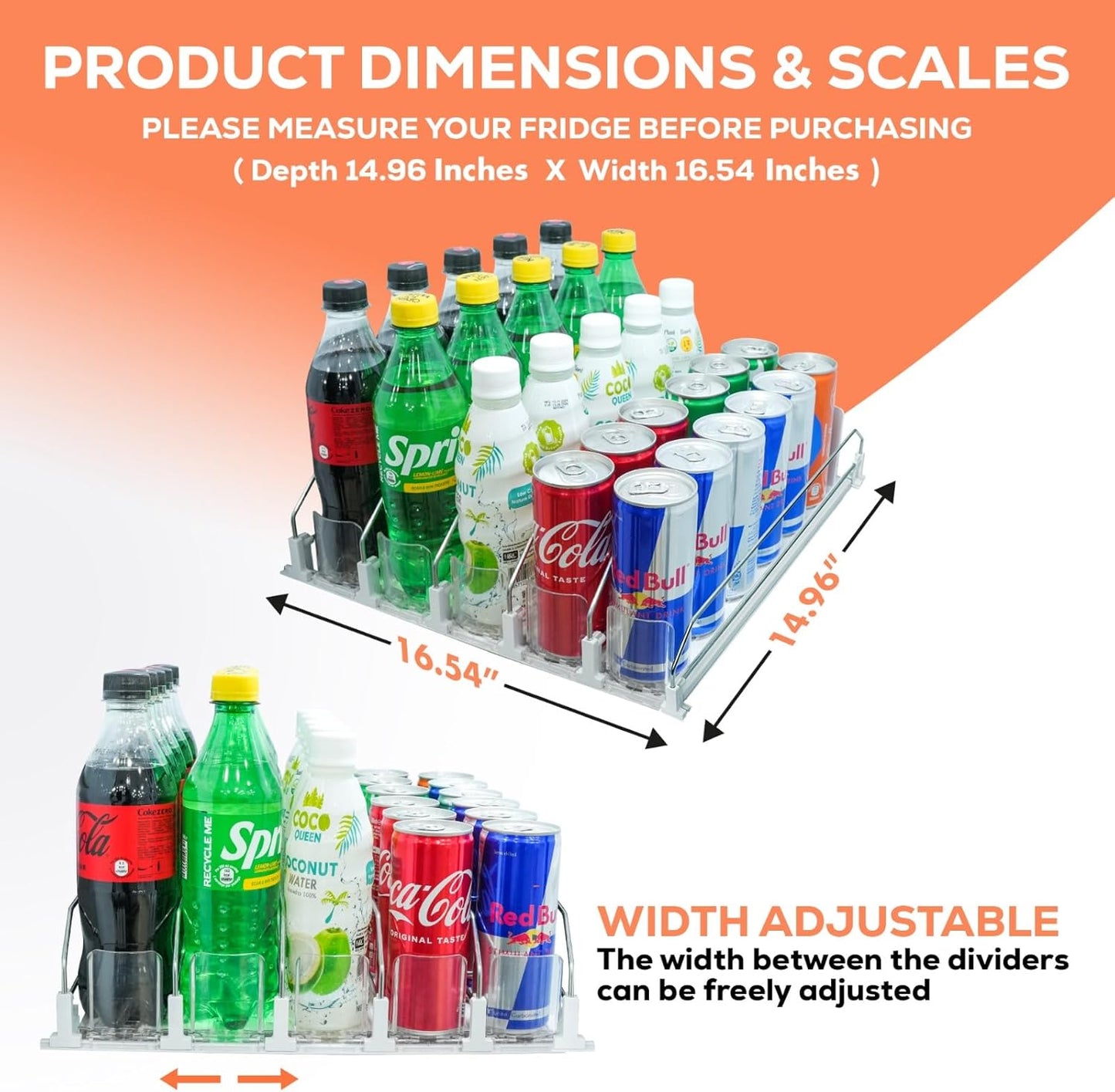 Skiennix Premium Drink Organizer - Ultra Space-Saving Refrigerator Dispenser Holds 25 Cans | White
