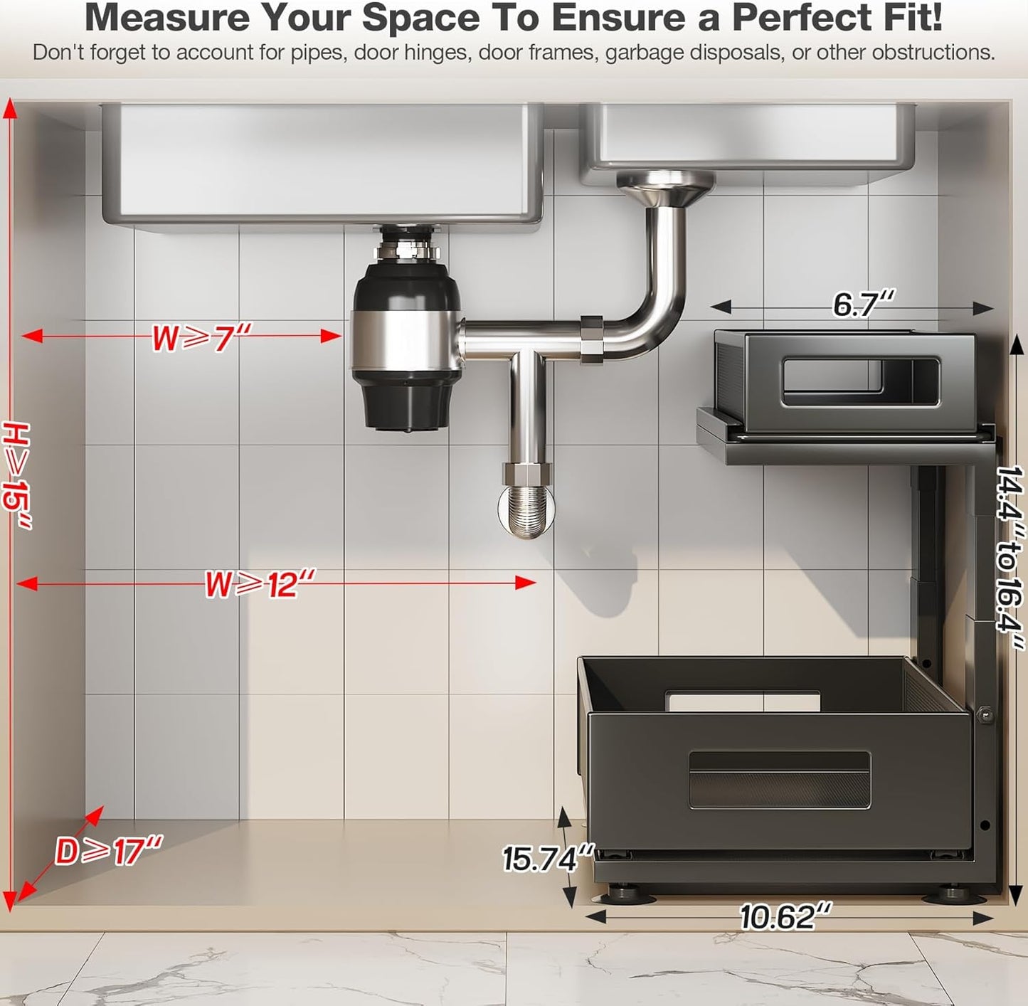 Next-Gen Under Sink Organizer by [Brand Name] - 2-Tier Pull-Out Cabinet Storage with Adjustable Height