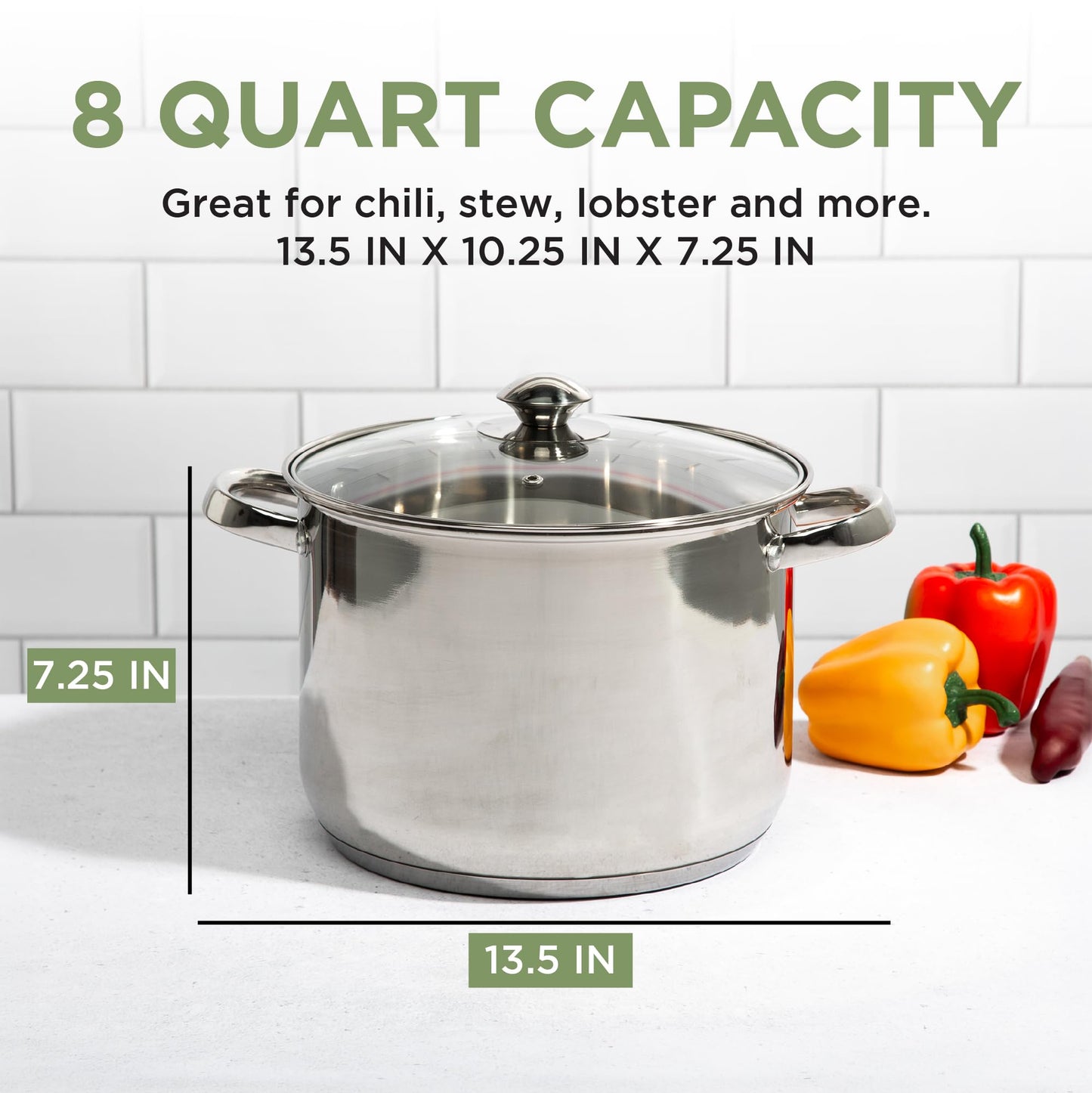 Ecolution Stainless Steel Stock Pot, Encapsulated Induction Ready Cooking Pot with Glass Lid, Oven Safe, Dishwasher Safe Soup Pot, 8-Quart