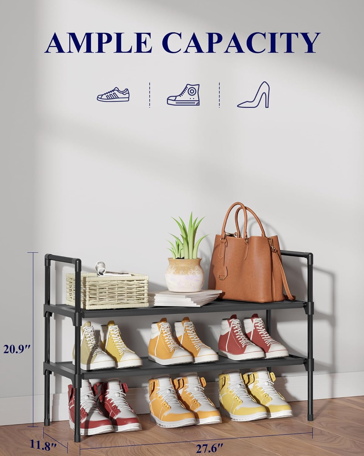Kitsure Shoe Rack - 2-Tier Organizer for Closet & Entryway | Easy Assembly, 27.6" Wide, Black