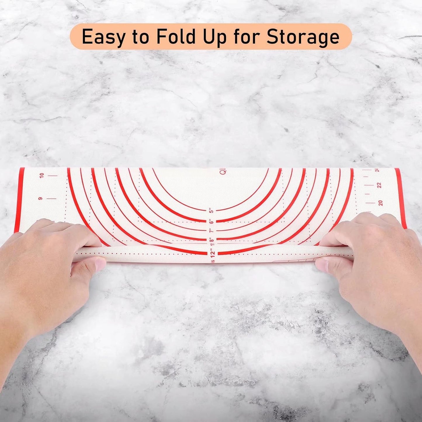 Skiennix Extra Large Silicone Pastry Mat - Non-Stick Baking Mat with Measurements, 24" x 32", Red