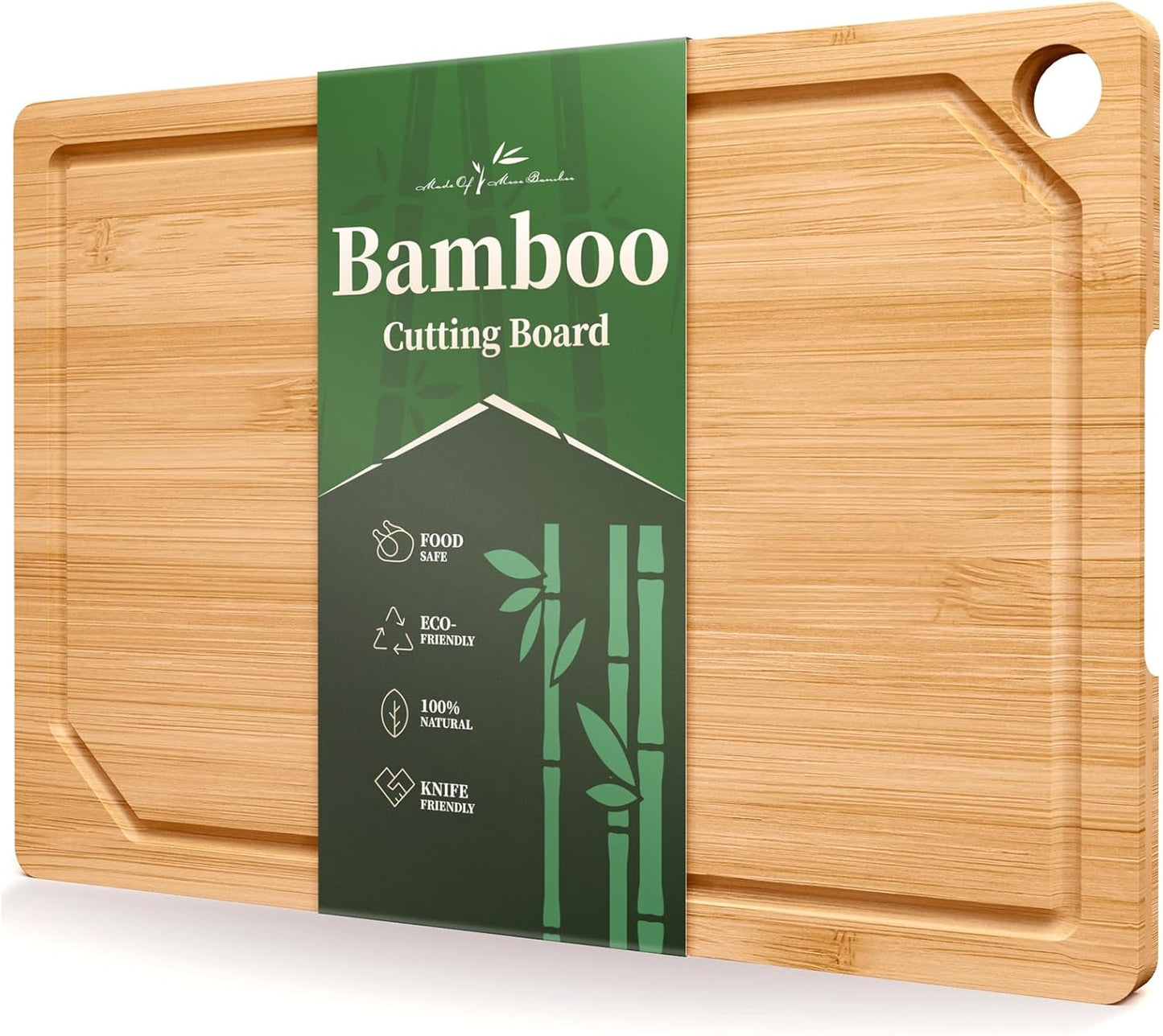 Kitsure Bamboo Cutting Board - Versatile Wooden Kitchen Board with Deep Juice Grooves | Large Natural Size