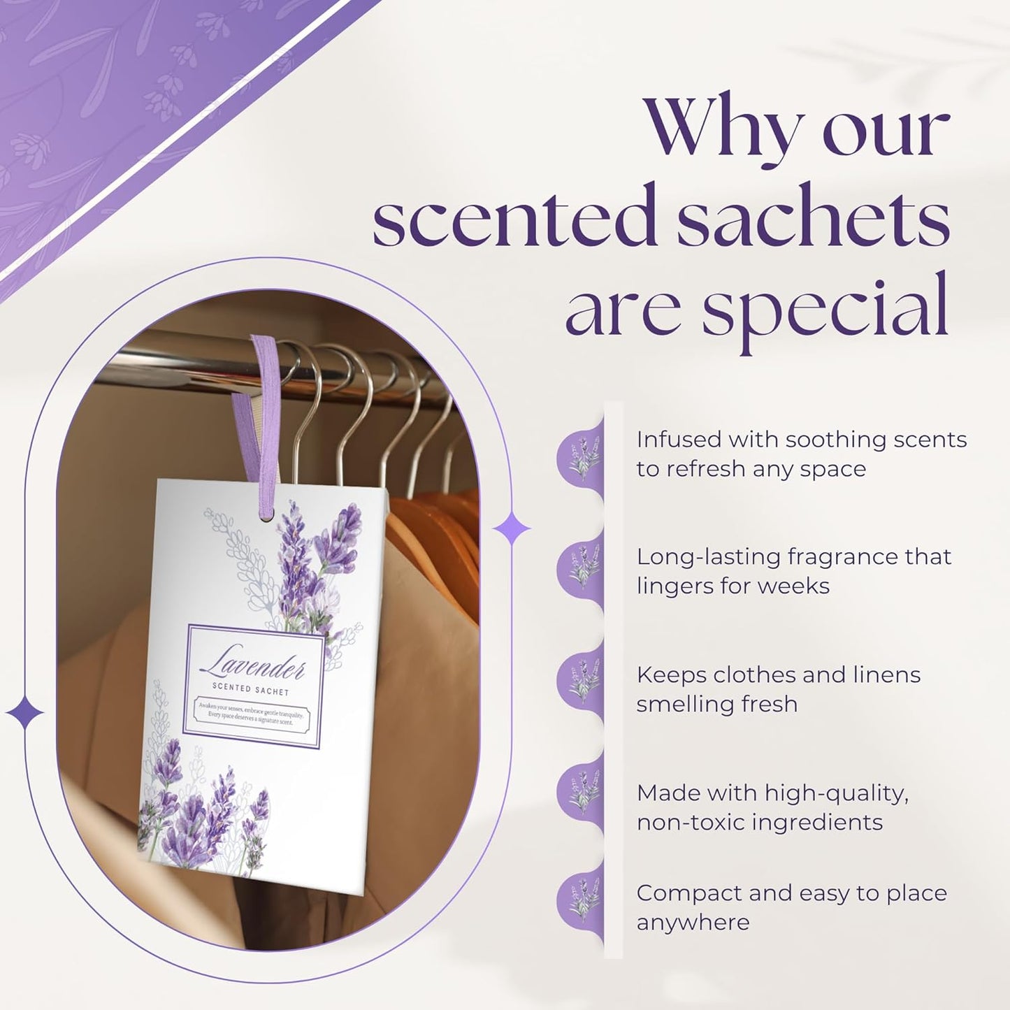 Skiennix Lavender Scented Sachets - 15 Pack Drawer & Closet Fresheners for a Refreshing Aroma