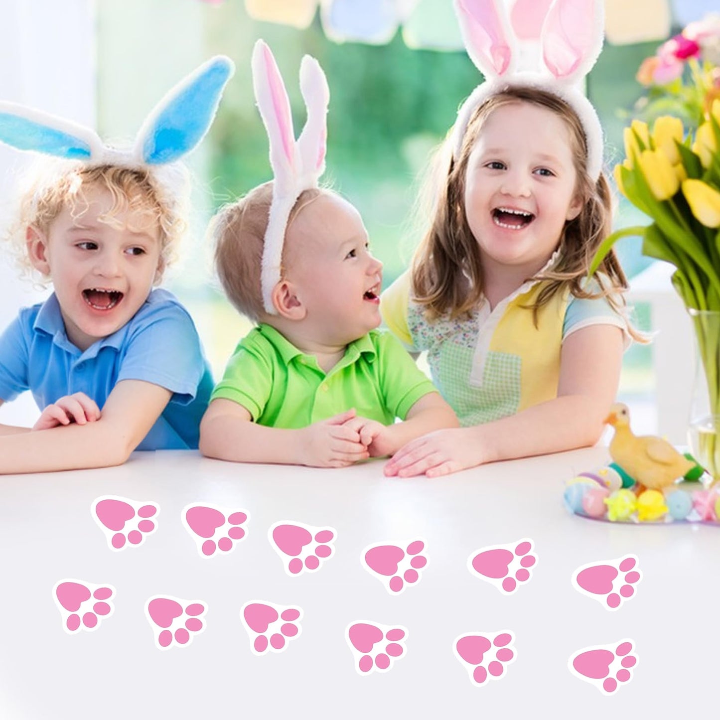 Ocosy 60Pcs Removable Easter Bunny Paw Prints Rabbit Paw Print Floor Decal Clings Easter Party Decorations