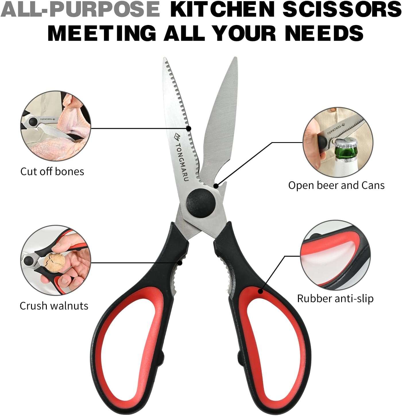 Skiennix Heavy-Duty Kitchen Shears - All-Purpose Scissors with Serrated Blades & Detachable Design | Dishwasher Safe