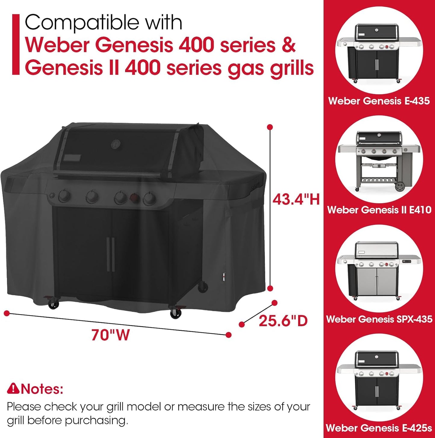 Unicook Grill Cover - Heavy Duty Waterproof BBQ Protector for Weber Genesis 400 Series | Fits Grills Up to 69 Inches Wide