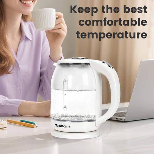 Household Electric Kettle, All 304 Stainless steel and No Plastic Contact, Automatic Shut-off,Borosilicate glass Visual Boiling, 2.0L Water Boiler & Tea Kettle Perfect For Tea & Coffee (pure white)