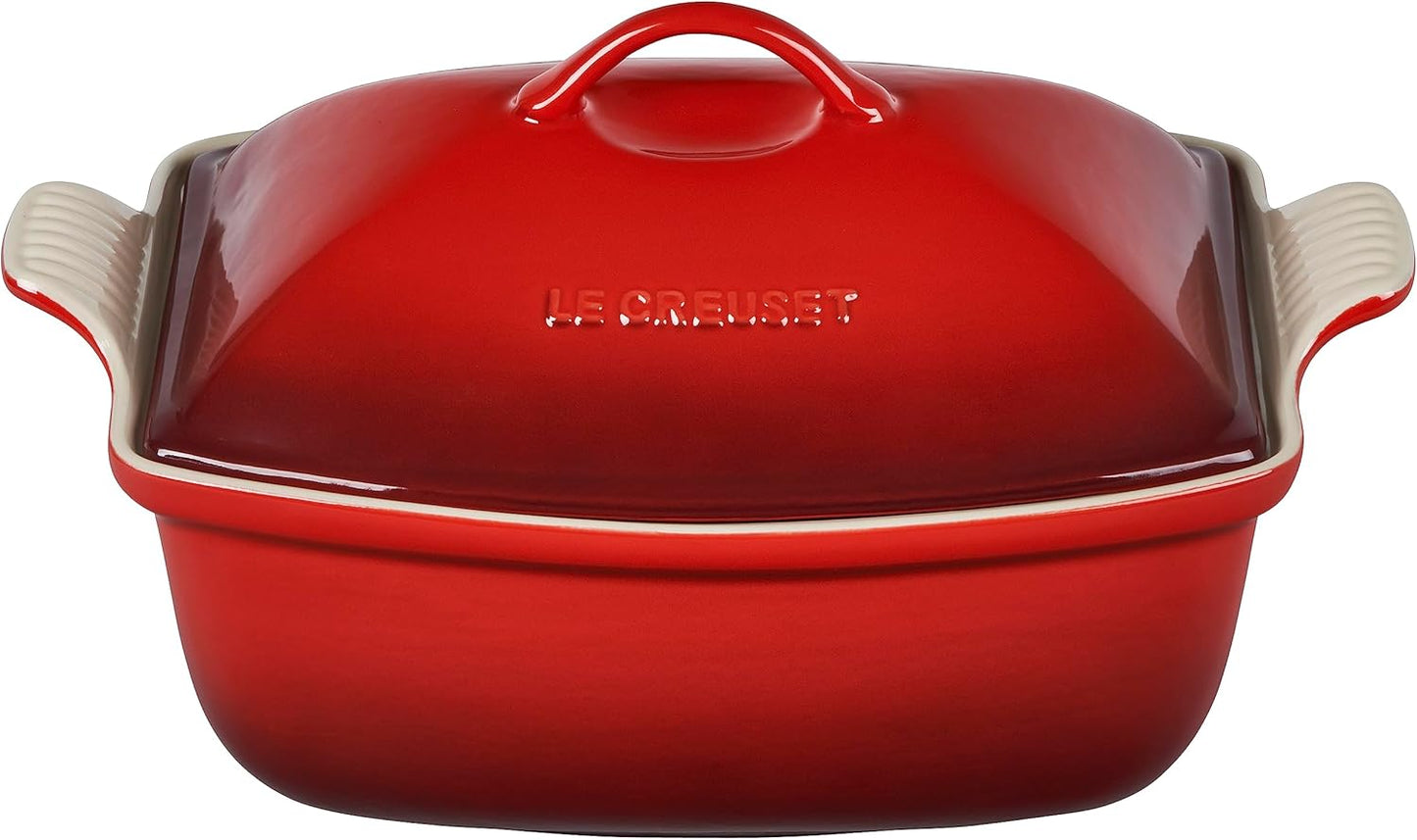 Le Creuset Heritage Stoneware Deep Baker - 4.5 Qt. with Lid in Cerise | Durable & Stylish Cookware