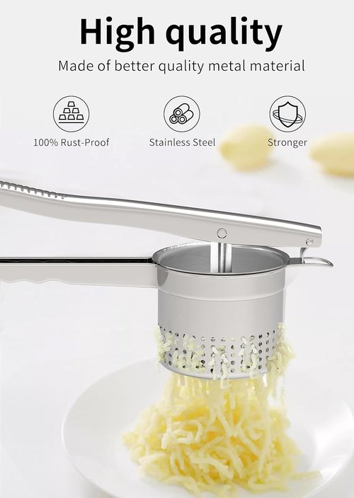 GloTika Potato Ricer - Heavy Duty 15oz Stainless Steel Masher with Ergonomic Handle | Perfect for Mashed Potatoes