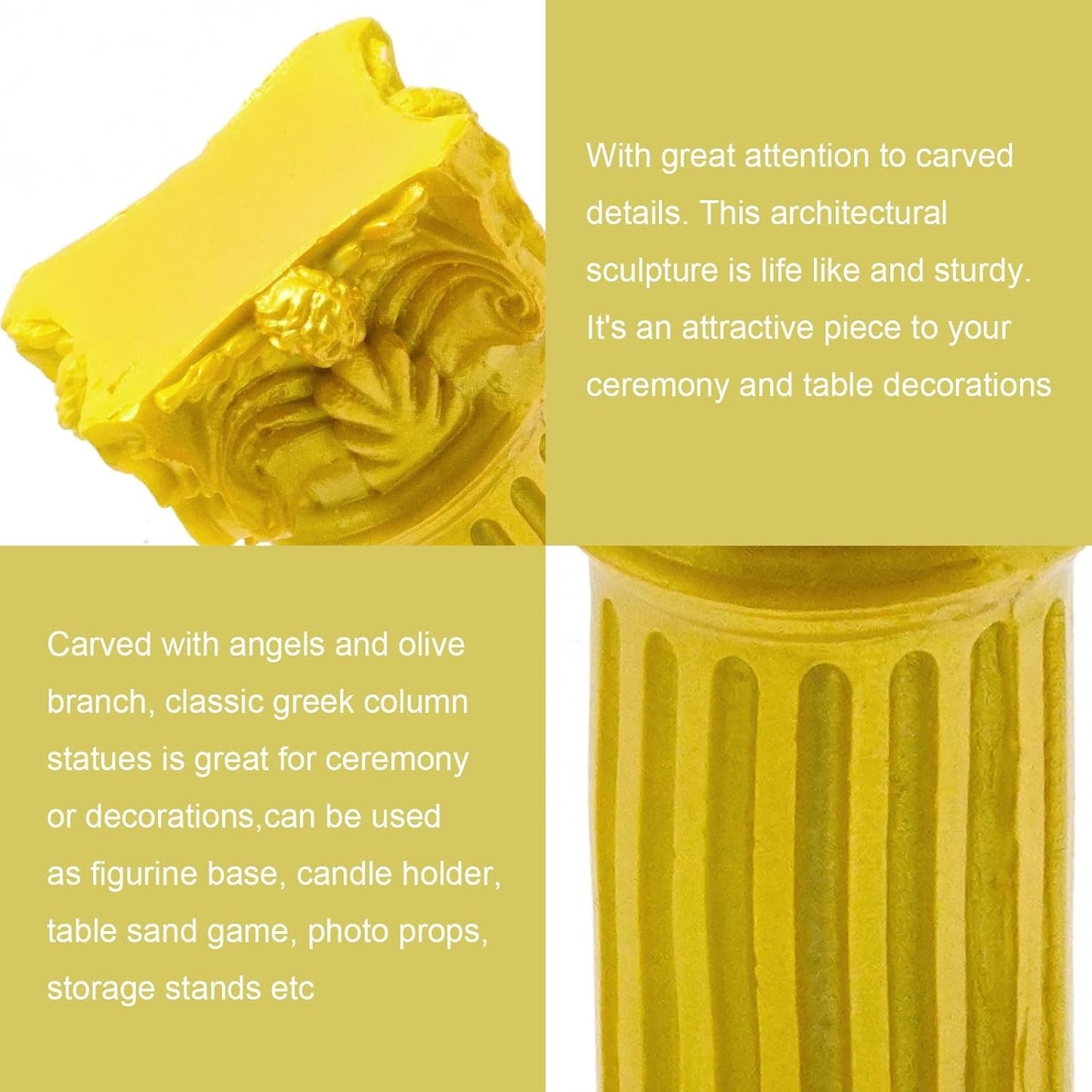 Saihisday Miniature Roman Pillar Candle Holders - 5Pcs Resin Column Figurines for Wedding & Christmas Decor | Yellow