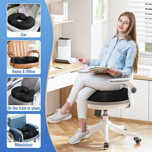 CloudBliss Donut Pillow Seat Cushion Chair Pad for Tailbone Pain Relief and Hemorrhoids, Memory Foam Seat Chair Cushion for Men and Women for Home & Office, (Black-2XL)