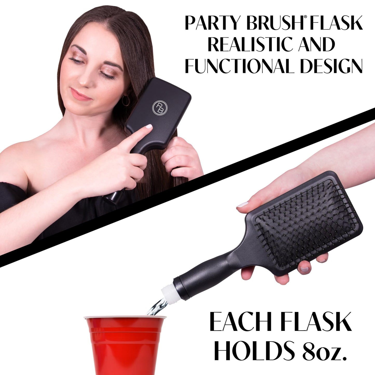 GoPong Party Brush Flask 2 Pack (16 oz Total) - Hidden Alcohol Travel Flasks for Women and Men – Secret Liquor Containers for Concerts, Cruises, and Sports Events – Includes Funnel & Spout