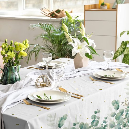 Gatherfun Sage Greenery Baby Shower Disposable Tablecloth, Plastic Table Cover for Baby Shower Party,Boho Greency 3 PCS, 54”x 108”