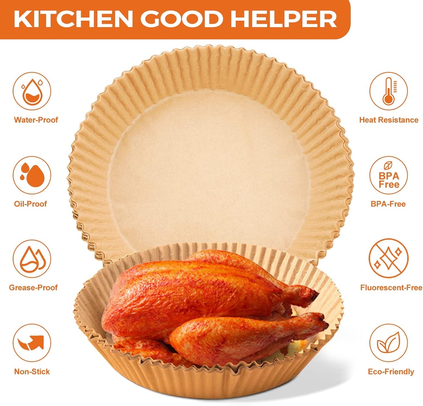 Najia Air Fryer Liners - 50 PCS Disposable Parchment Sheets | 6.3 Inch Round, Oil-Proof for 2-4 Qt Baskets