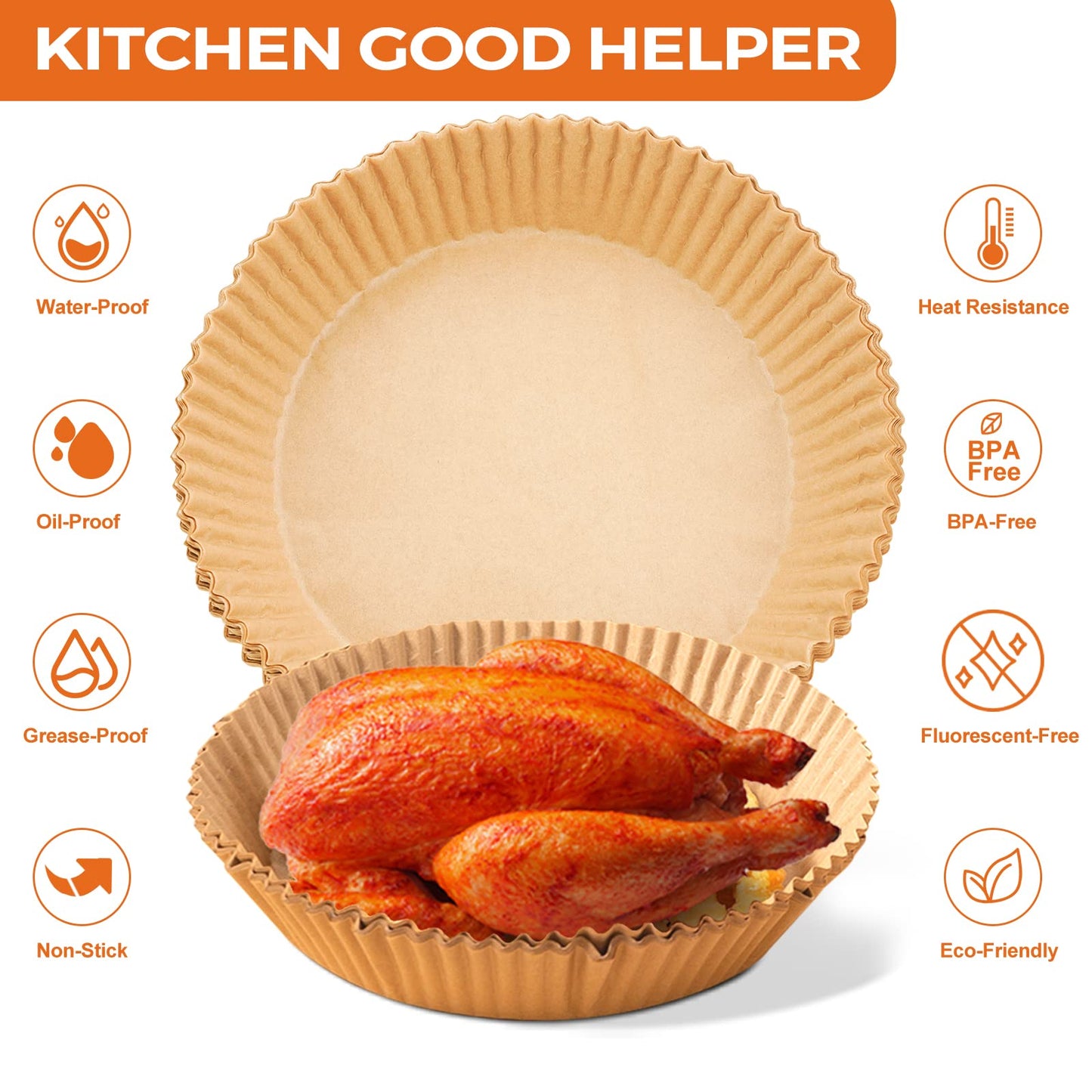 Air Fryer Liners Disposable - 50 PCS 8 Inch Air Fryer Parchment Paper Round, Non-Stick Food Grade Paper Liner for Baking Roasting Microwave