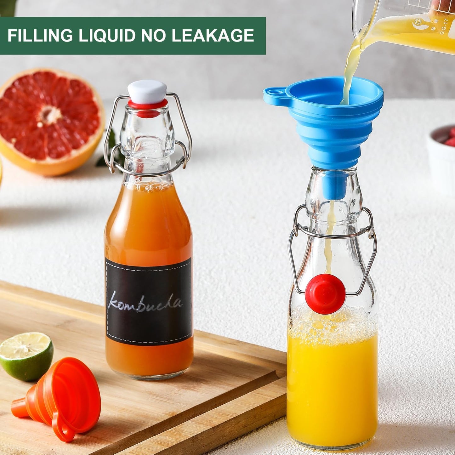 16 Pack 8.5oz Flip Top Glass Bottles, Swing Top Beer Brewing Bottle for 2nd Fermentation, Kombucha, Kefir, Vanilla Extract, Coquito, Juice, Tea - Airtight Stopper Cap Lid, Bonus 4 Bottle Pourers