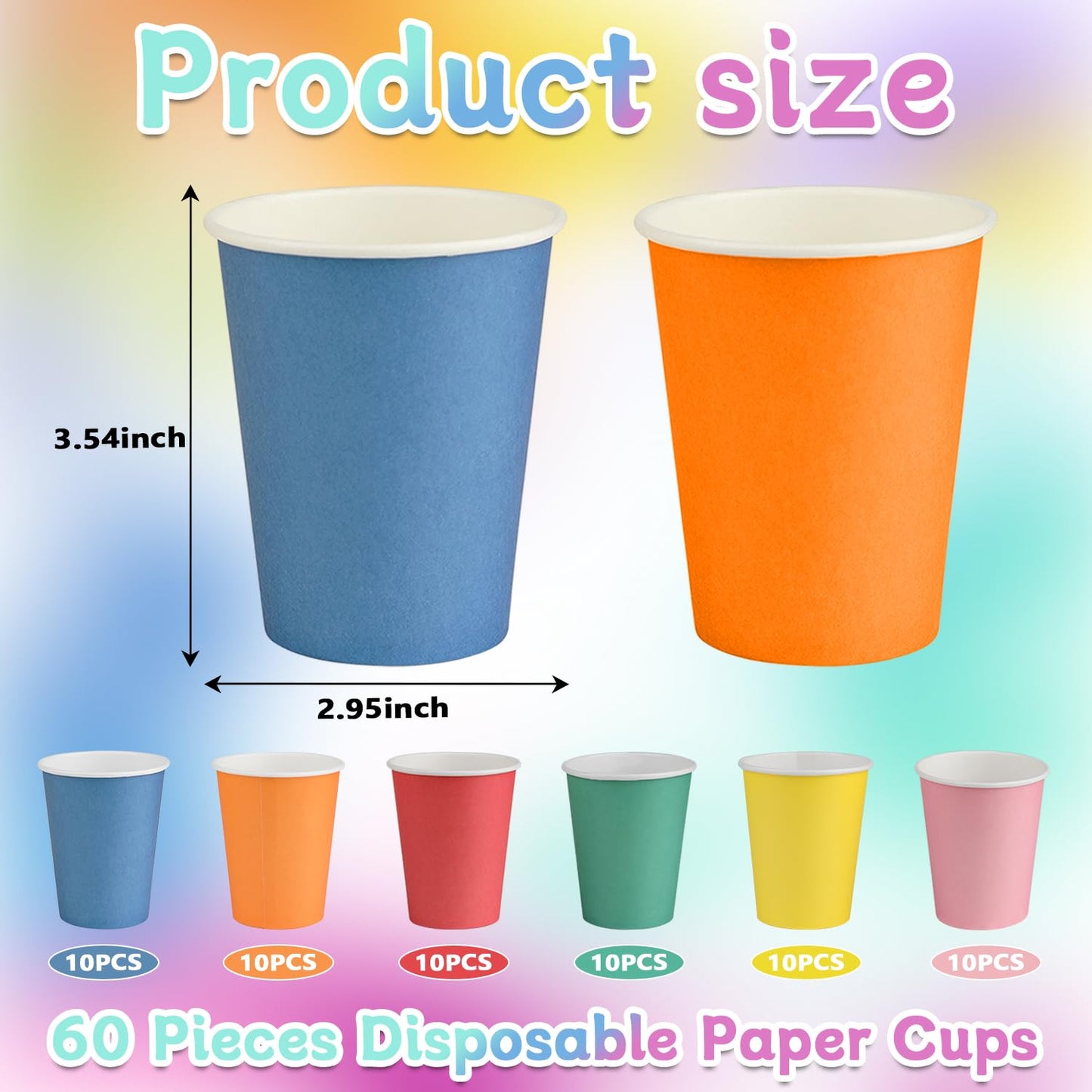 HIKIMA 60 Pcs 9 Ounce Party Cups, Colorful Disposable Paper Cups, Drinking Cups for Party BBQ Travel DIY Snack Picnic and Event 6 Colors