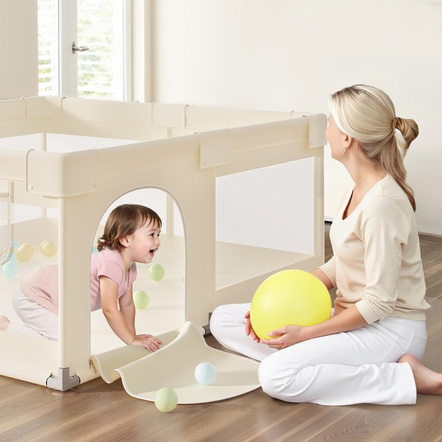 Uanlauo Baby Playpen - Safe 47x47in Indoor Playpen for Babies & Toddlers with Storage Bag & Mesh