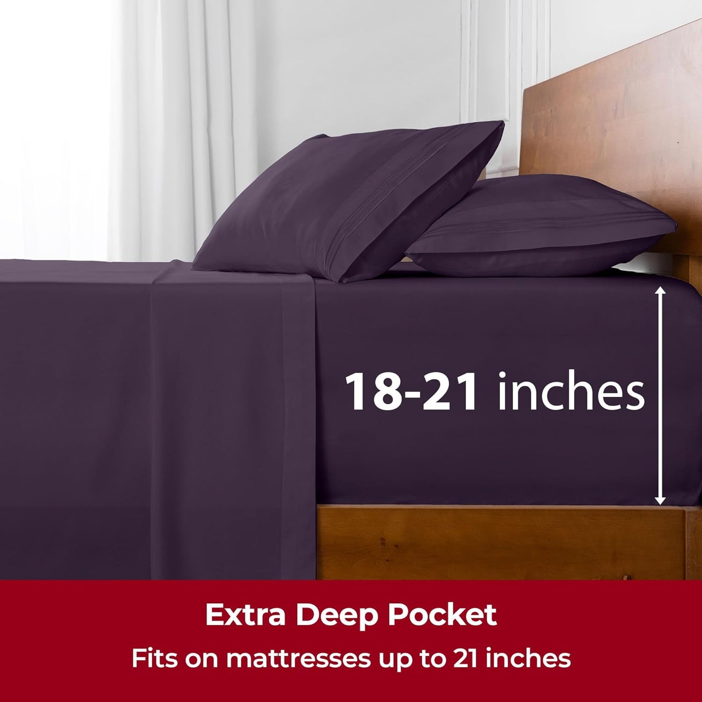 Mellanni Extra Deep California King Sheets - Hotel Luxury, Ultra Soft & Cooling - 4 PC Set in Purple