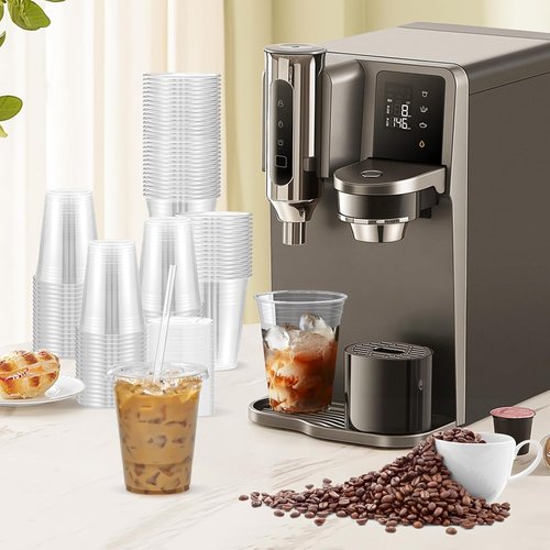 Dealusy 16 oz Clear Plastic Cups - 100 Pack with Lids & Straws | Sturdy, Food Safe Iced Coffee & Smoothie Cups