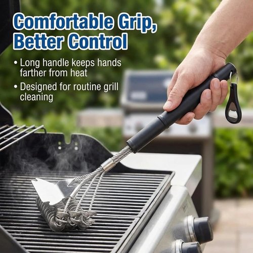 Bristle-Free Grill Brush - Reinforced Coil Cleaner with Long Handle for Safe BBQ Grates