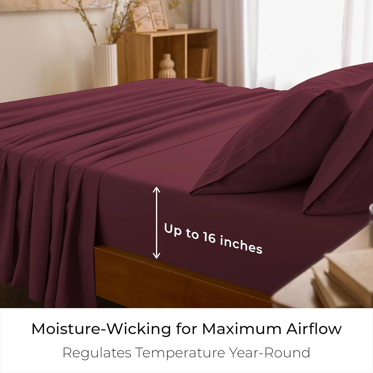 Mellanni King Sheets Set - 4 PC Hotel Luxury Bedding | Extra Soft, Cooling, Wrinkle-Resistant (King, Burgundy)