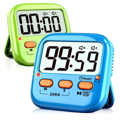 Azosowo 2 Pack Digital Timer for Kids, Magnetic Kitchen Timers for Cooking, Egg, Teachers, Classroom, Study, Exercise, Oven Baking - AAA Battery Included