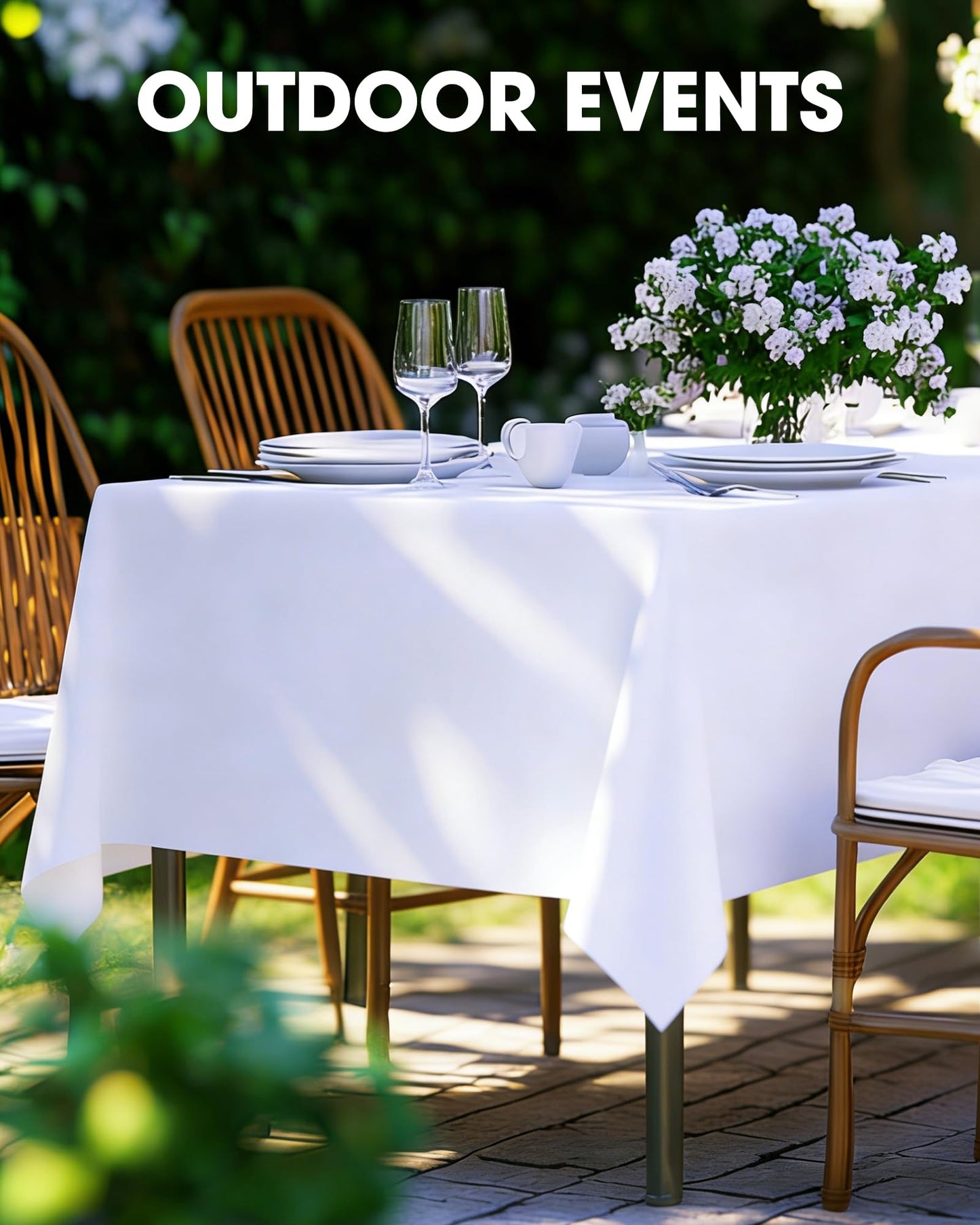 Pureegg Rectangle Table Cloth 60" x 102" – Durable Polyester Tablecloth Offers Reusable & Washable Protection, Ideal for Outdoor Party, Picnic, Wedding, Banquet and Birthday, 4 Pack, White