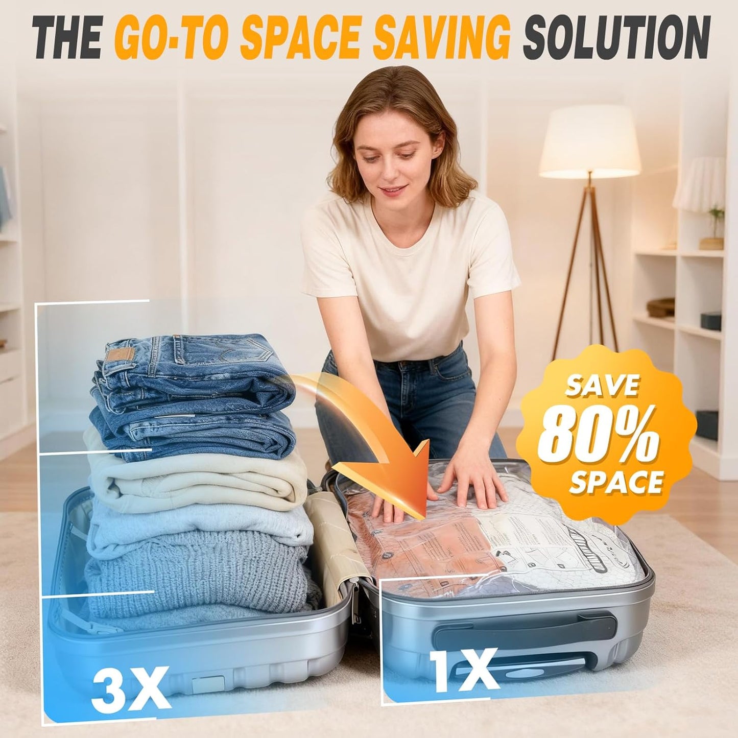 Travel Vacuum Storage Bags - Space-Saving Compression Bags with Portable Electric Pump | 15-Pack for Clothes