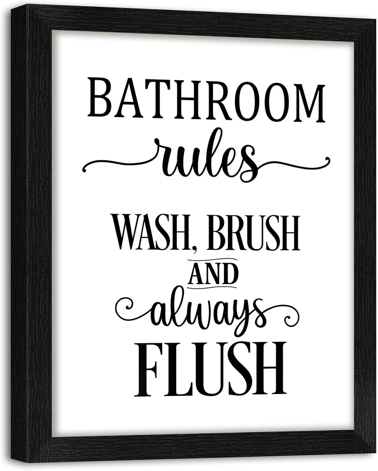 Regine Switzerland Funny Bathroom Wall Art - Framed 8x10 Toilet Rules Canvas Print | Essential Black and White Decor