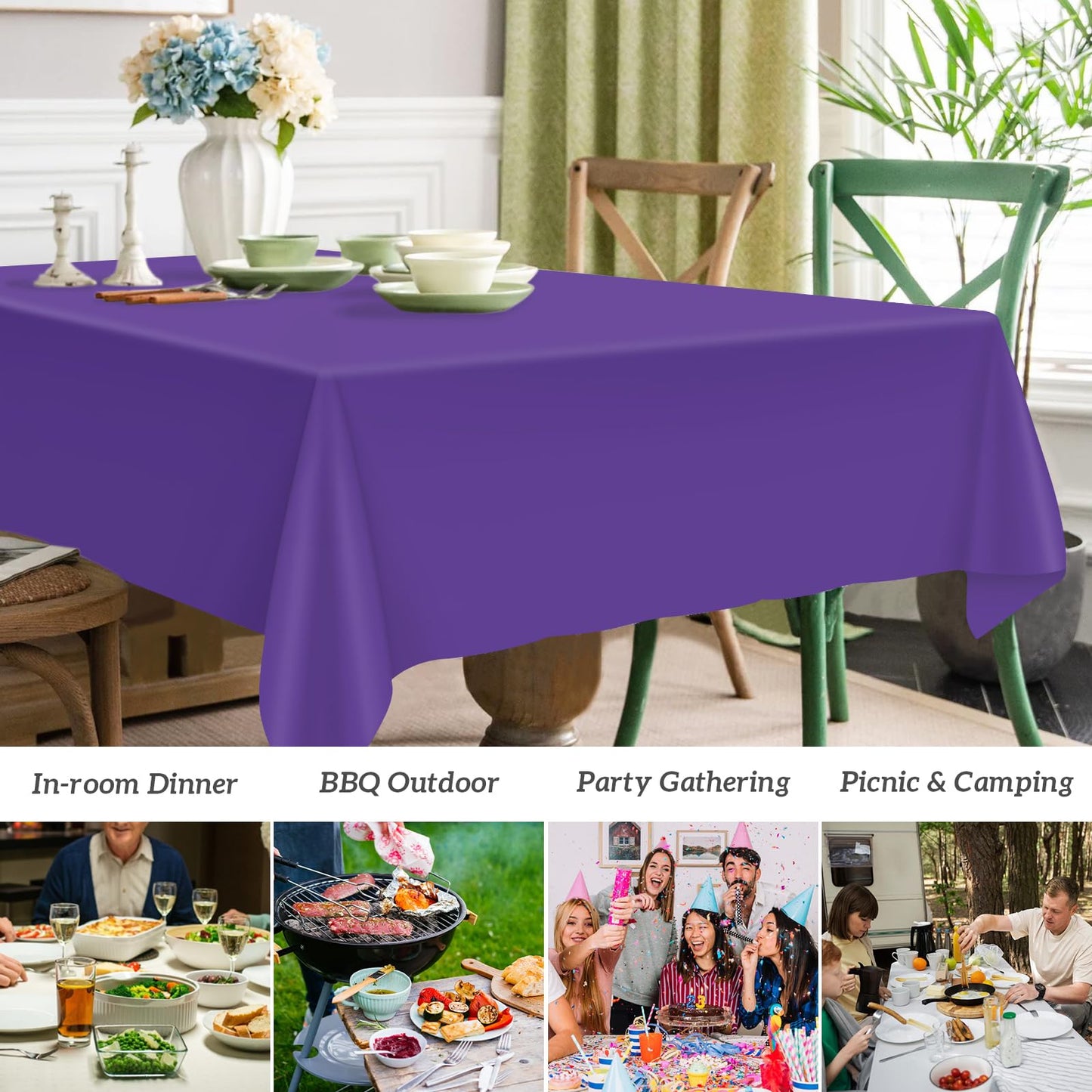 Mulbozy 2 Pcs Purple Plastic Tablecloth for Rectangle Table, 54 × 108 inches Disposable Purple Party Table Covers for Birthday, Anniversary, Wedding, Fine Dining, Graduation Party Decoration