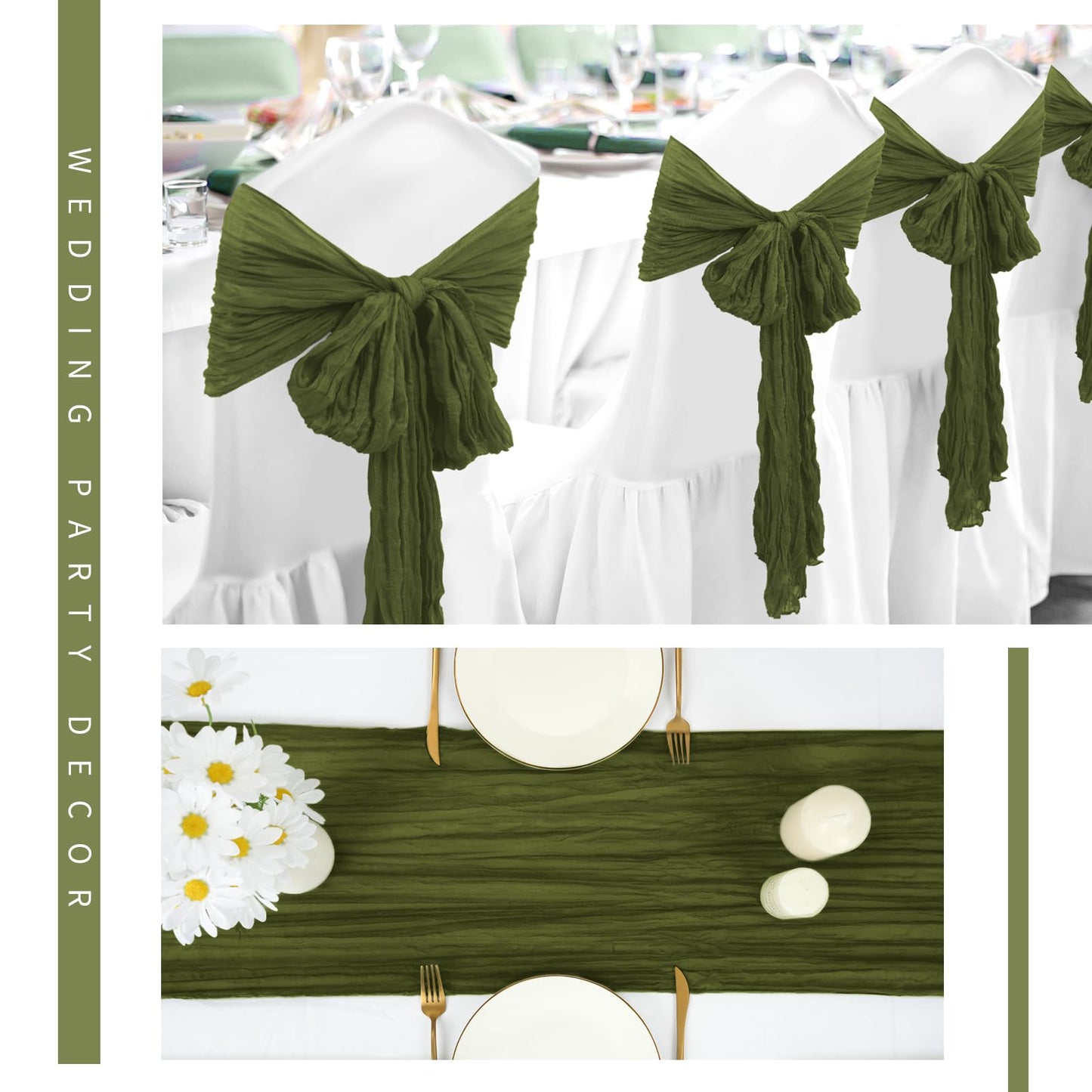 24 Pack Cheesecloth Table Runner 20 x 120 inch Cheese Cloth Table Runner Bulk,Romantic Boho Sheer Gauze Fabric Table Runners for Wedding Reception,Party,Bridal Shower Table Decor(Olive Green)
