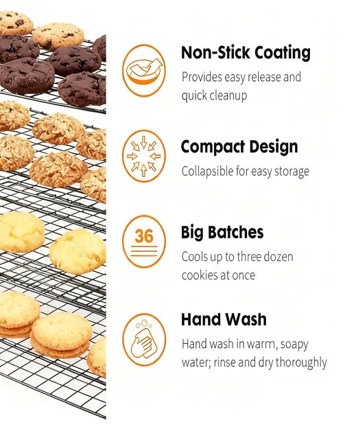 Cooling Racks For Cooking And Baking, 2/3/4-Tier Collapsible Cookie Cooling Rack With Adjustable 3 Setting Design Stackable Roasting Cooking Drying Wire Cooling Rack For Cookies Bread Baking