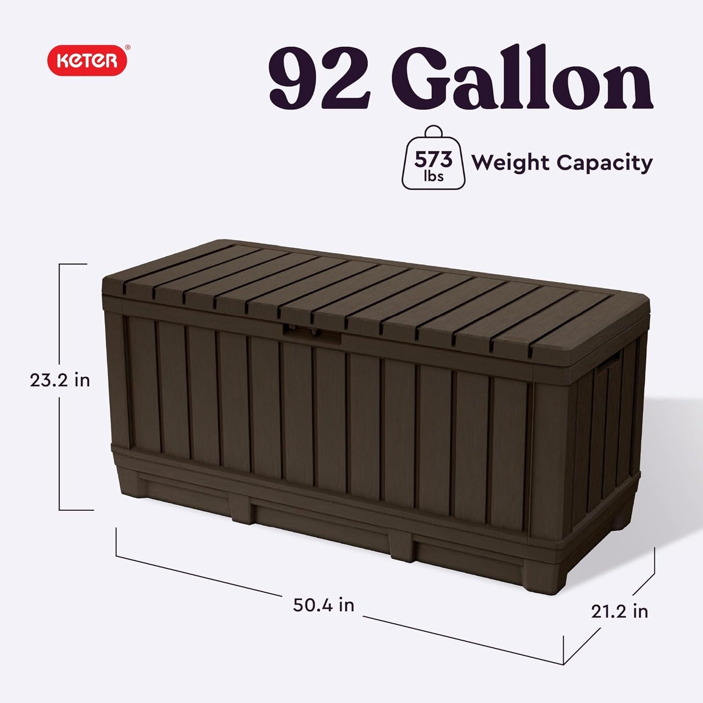 Keter Kentwood 92 Gallon Resin Deck Box - Outdoor Storage for Furniture, Cushions & Tools | Brown
