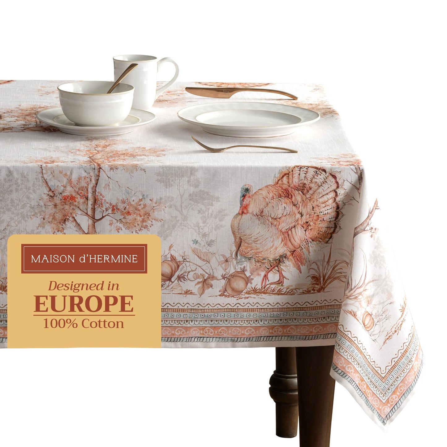 Maison d' Hermine Table Cloth Rectangle Table 100% Cotton 70 x 90 Inches Fall Tablecloth Reusable Everyday Use for Thanksgiving Christmas Decorations Dining Farmhouse Party (Giving Thanks)