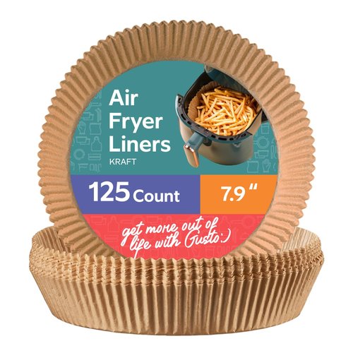 GUSTO [7.9 Inch - 125 Count] Round Air Fryer Liners Disposable – Non-Stick, Oil & Water Resistant Parchment Paper for Easy Cleanup – Fits 5-8 QT Air Fryers, Ovens & More (Formerly Comfy Package)