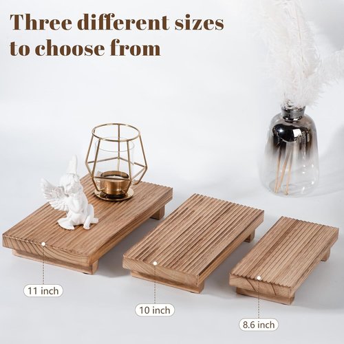 Farmhouse Decor Wood Riser Tray by [Brand Name] - Stylish Pedestal Stand for Kitchen & Bathroom | 8.7 x 3.6 Inches, Brown