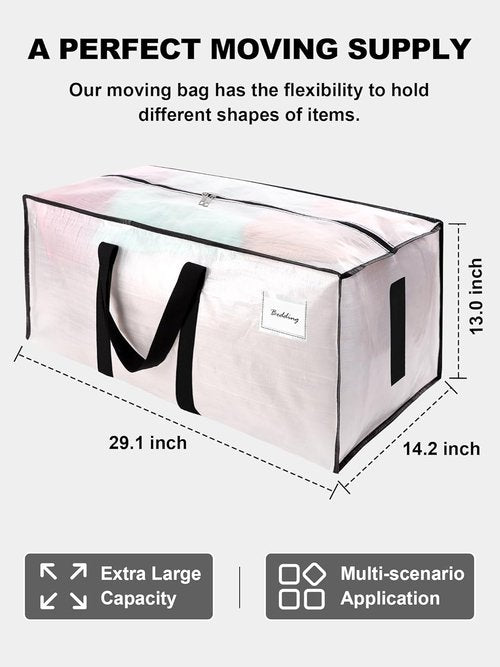 HOMESURE Large Water-Resistant Moving Bags - 8 Pack Heavy-Duty Storage Totes with Zippers & Handles | Semi-Transparent