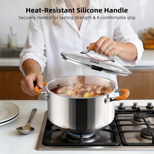 Ciwete Stainless Steel Stock Pot - 5.2 Quart Heavy-Duty Induction Cooking Pot with Lid | Even Heating, Dishwasher Safe