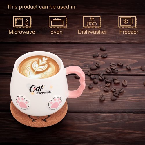Bgbg Cute Cat Mug, Novelty Ceramic Coffee Tea Milk Cup with Lovely Kitty Lid, Kawaii Claw Spoon, Anime Coaster, Novelty Things Birthday Christmas Gift for Cat Lovers Women Her, 14 oz, White