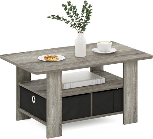 Furinno Andrey Coffee Table - Stylish French Oak Grey Finish with Convenient Bin Drawer