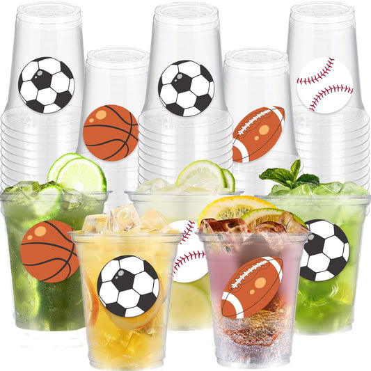 VDESFUEBY 50Pcs Sports Party Decoration Cups, 12Oz Plastic Disposable Cups Sports Themed Drinking Party Decoration for Tailgate Sport Party Decorations Supplies Favors