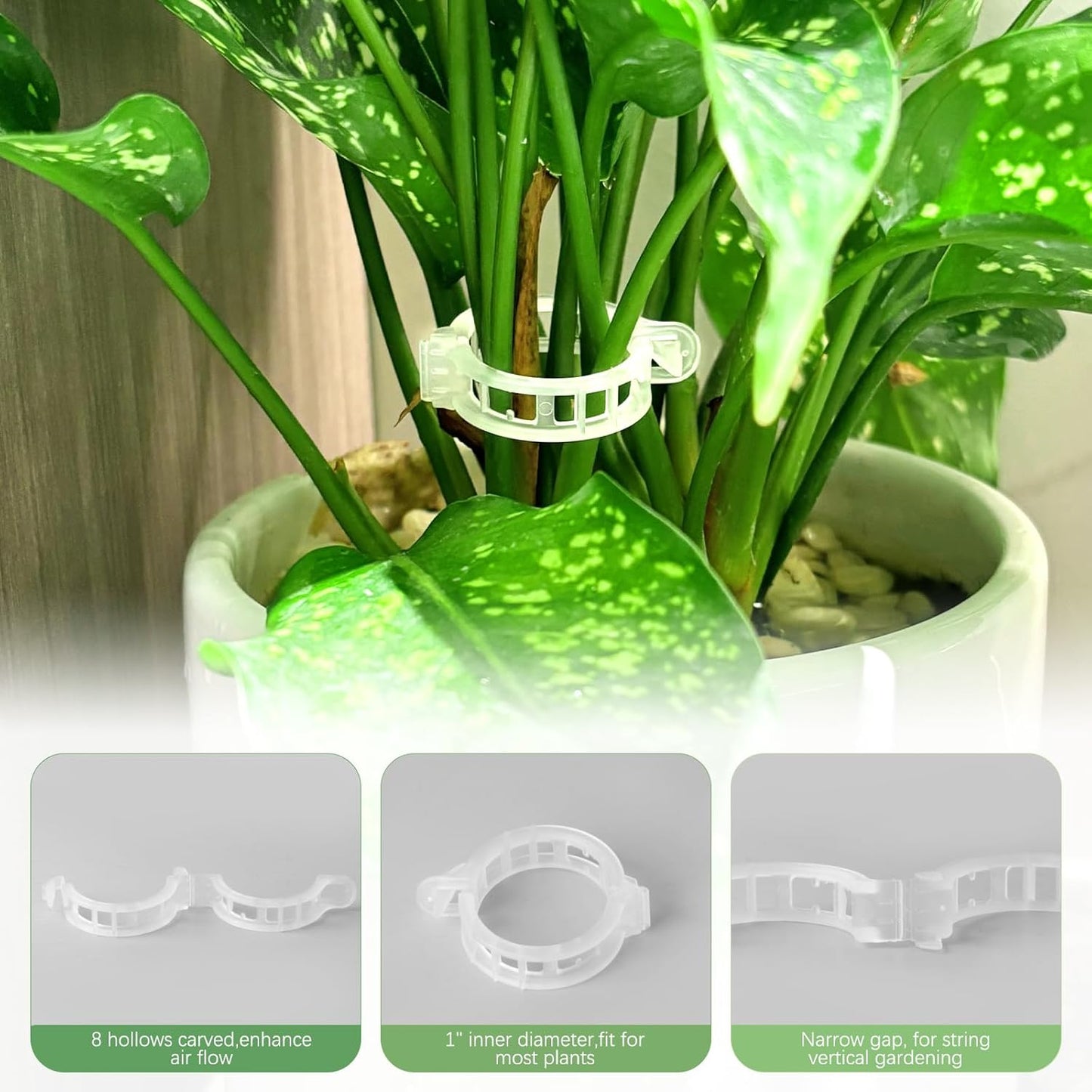 Skiennix Plant Support Clips - 100 Pcs Reusable Trellis for Tomato & Grape Vines | Outdoor Plant Wall Clips
