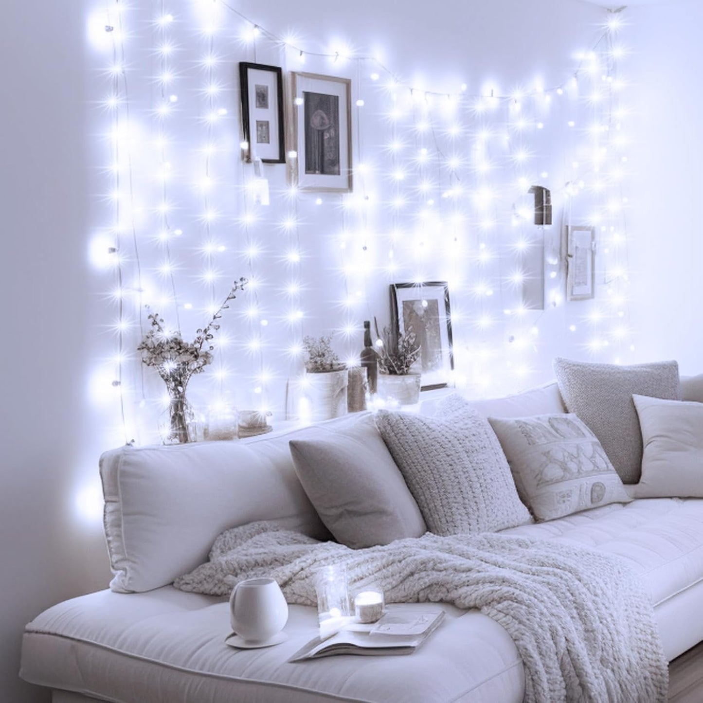 Minetom 300 LED Curtain Lights - Dimmable Fairy Lights with Remote & Timer | USB Powered for Indoor Decor