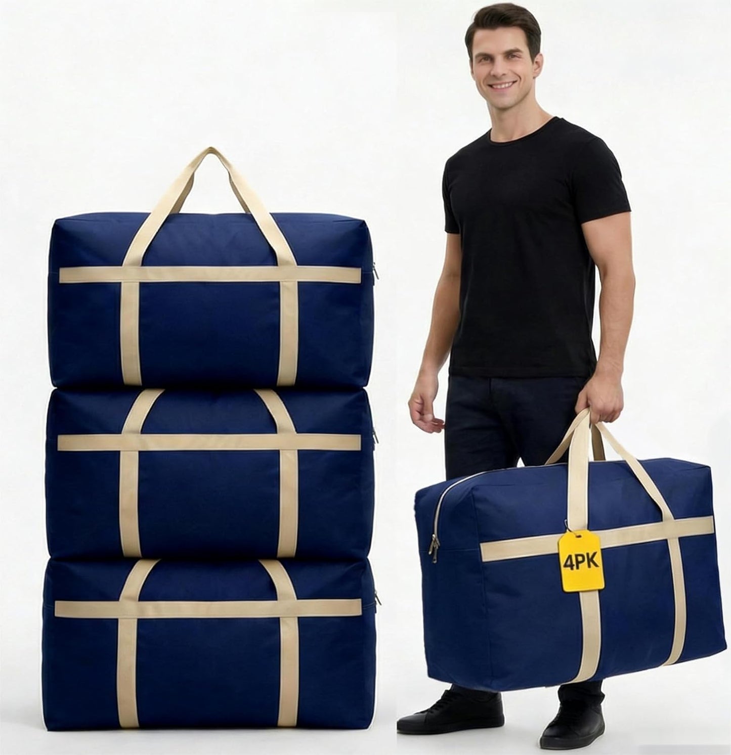 Skiennix 4-Pack Moving Bags - Large Capacity Storage for Clothes, Comforters & Bedding | Durable & Reusable