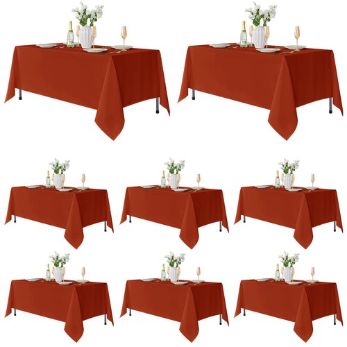 Fitable 8 Pack Rectangle Tablecloths: Stain Resistant Wrinkle Free Circle Table Clothes, Washable Reusable Polyester Table Covers for Wedding Party Birthday Banquet Reception(Rust, 60x102 Inch)