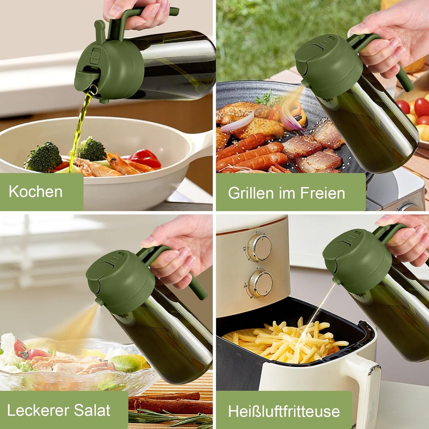 YARRAMATE 16oz Dark Green Oil Sprayer - Premium Food-Grade 2-in-1 Olive Oil Dispenser for Cooking & BBQ