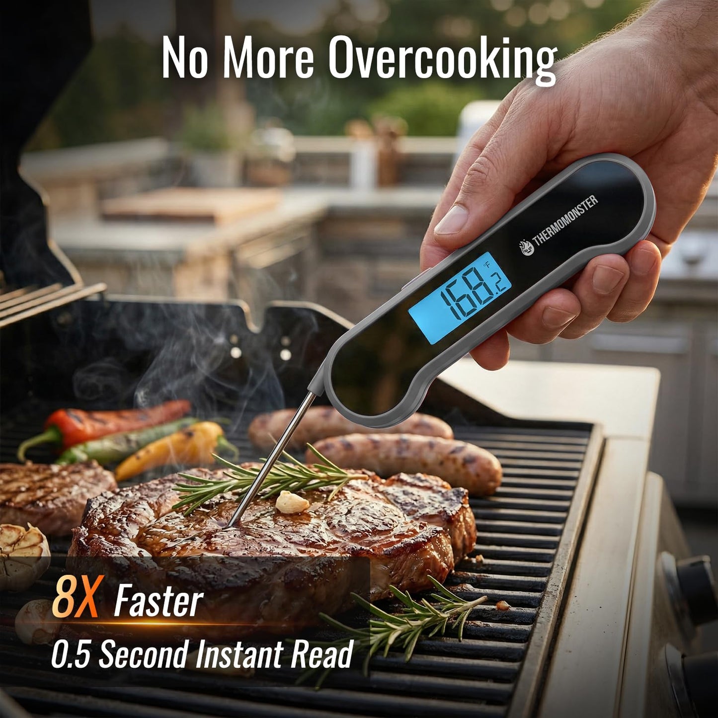 0.5 Sec Instant Read Meat Thermometer Digital with ±0.5℉ Precision, Food Thermometer for Cooking Kitchen Gadgets, Oven Grill Candy BBQ Essentials Accessories, Gifts for Him Dad Men Birthday, Grey