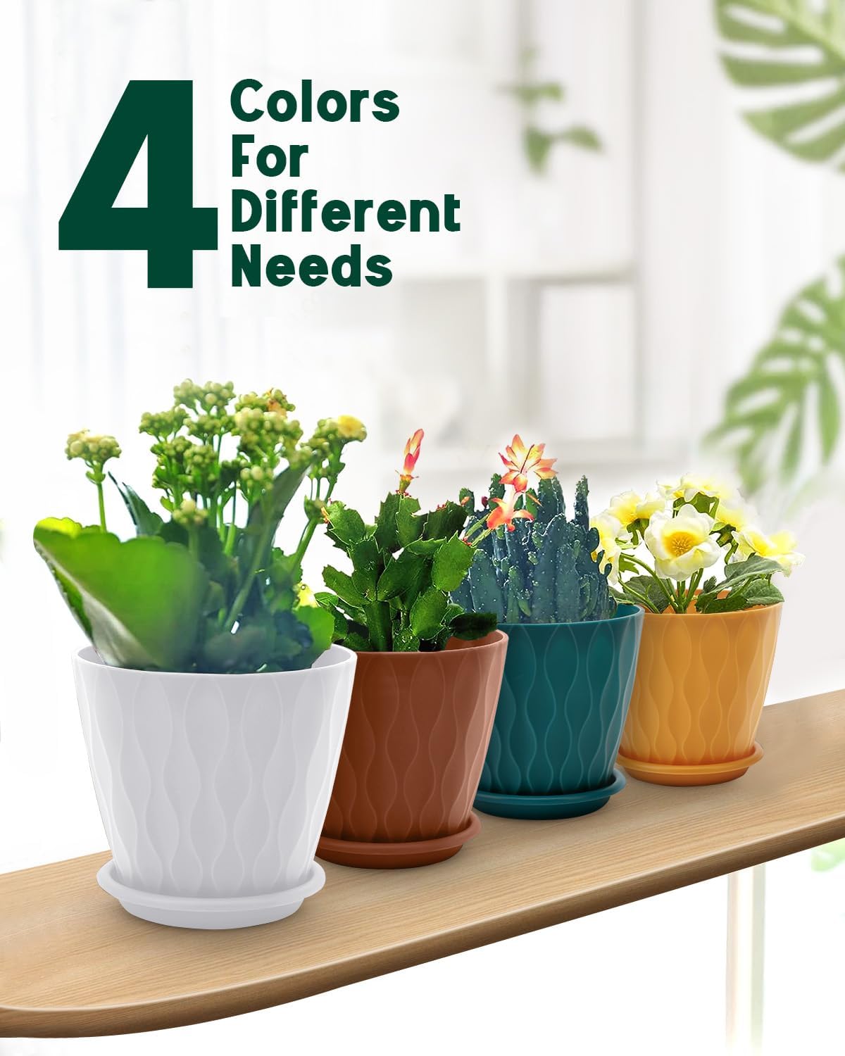 Skiennix 6-Inch Indoor Planter Pots - Drainage Hole & Tray Saucer | Multicolor, Set of 4