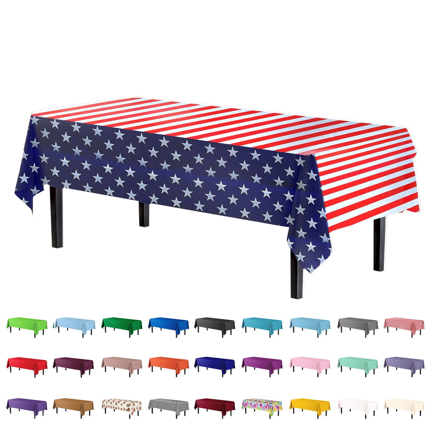 Exquisite 12-Pack Premium Plastic Tablecloth 54in. x 108in. Rectangle - American Flag Design